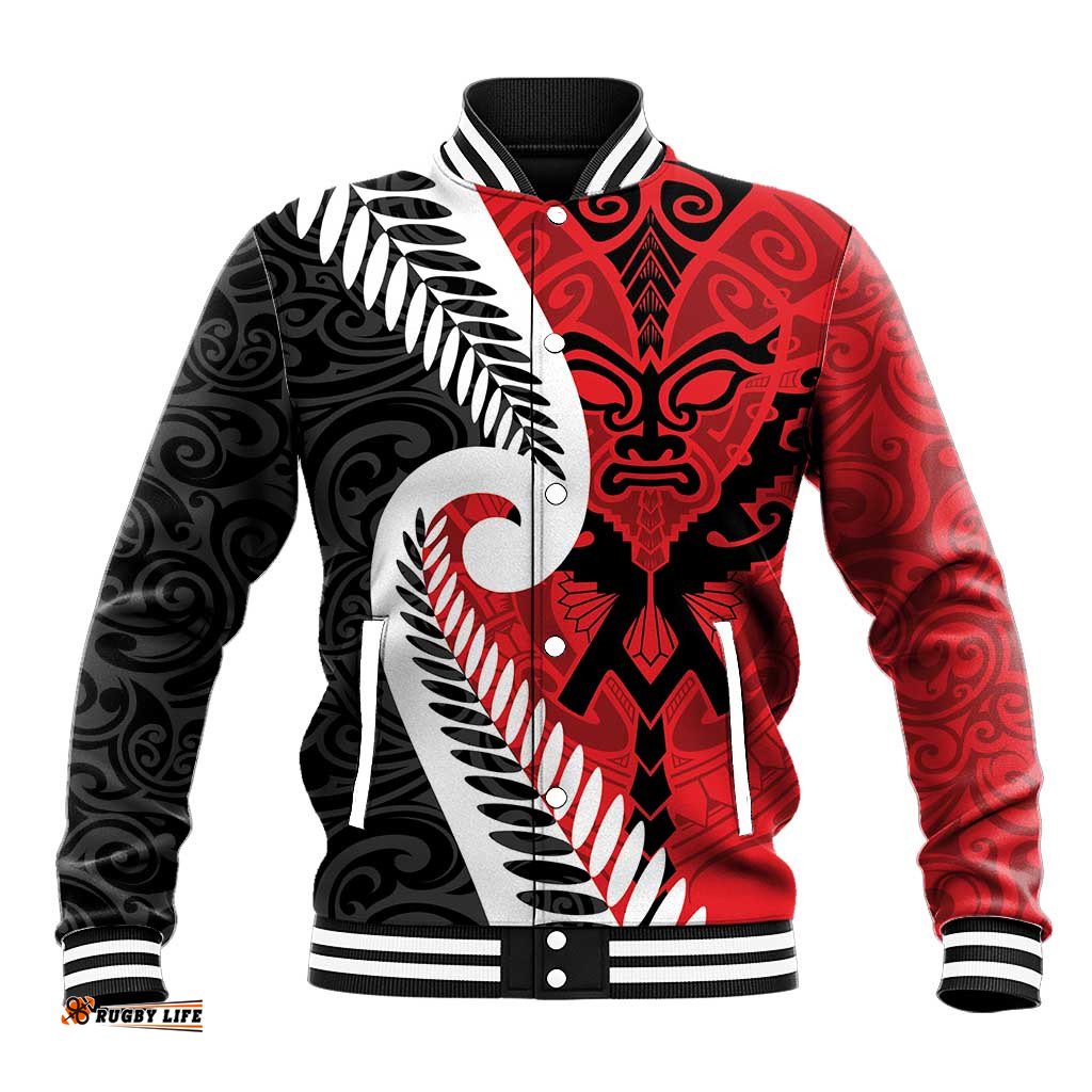 Silver Fern Koru Swirls with Maori Ta Moko Baseball Jacket LT9