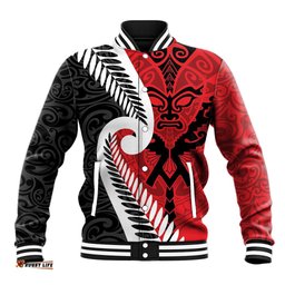 Silver Fern Koru Swirls with Maori Ta Moko Baseball Jacket LT9