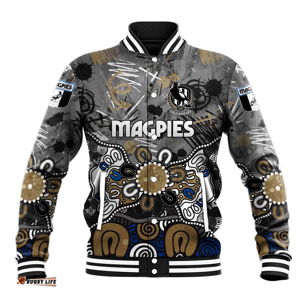 Personalized Collingwood Magpies Baseball Jacket Aboriginal Dot Painting Graffiti Style TS04