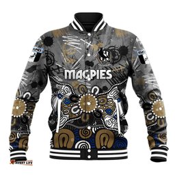 Personalized Collingwood Magpies Baseball Jacket Aboriginal Dot Painting Graffiti Style TS04