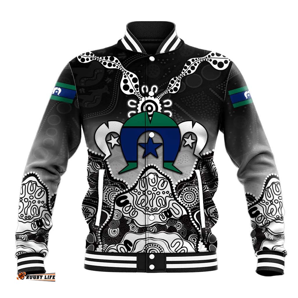 Torres Strait Islander Flag Baseball Jacket Dhari Indigenous Dotwork Pattern Art TS04