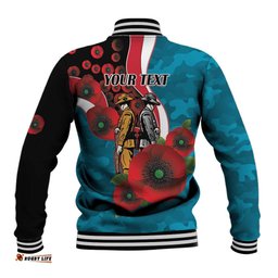 Port Power ANZAC Personalised Baseball Jacket Lest We Forget Poppy Camo LT9