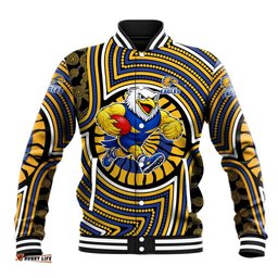 West Coast Eagles Baseball Jacket Indigenous Monochrome Dot Art Mascot Style TS04