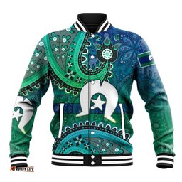 Torres Strait Islands Baseball Jacket Dhari Emblem Vibrant Teal Indigenous TS04