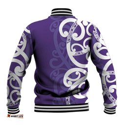 Violet Green Maori Baseball Jacket Koru Kowhaiwhai LT7