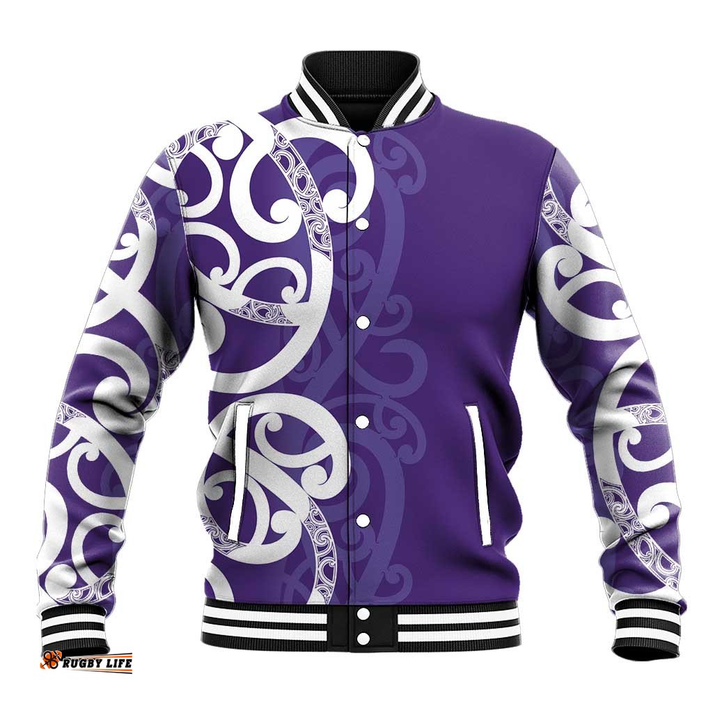 Violet Green Maori Baseball Jacket Koru Kowhaiwhai LT7