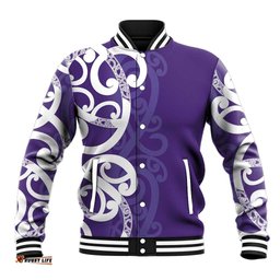 Violet Green Maori Baseball Jacket Koru Kowhaiwhai LT7