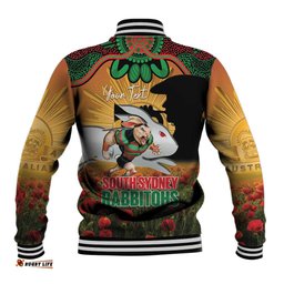 Personalised Rabbitohs Rugby ANZAC Day Baseball Jacket Last Post Poppy We Will Remember Them LT14