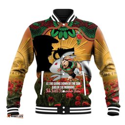 Personalised Rabbitohs Rugby ANZAC Day Baseball Jacket Last Post Poppy We Will Remember Them LT14