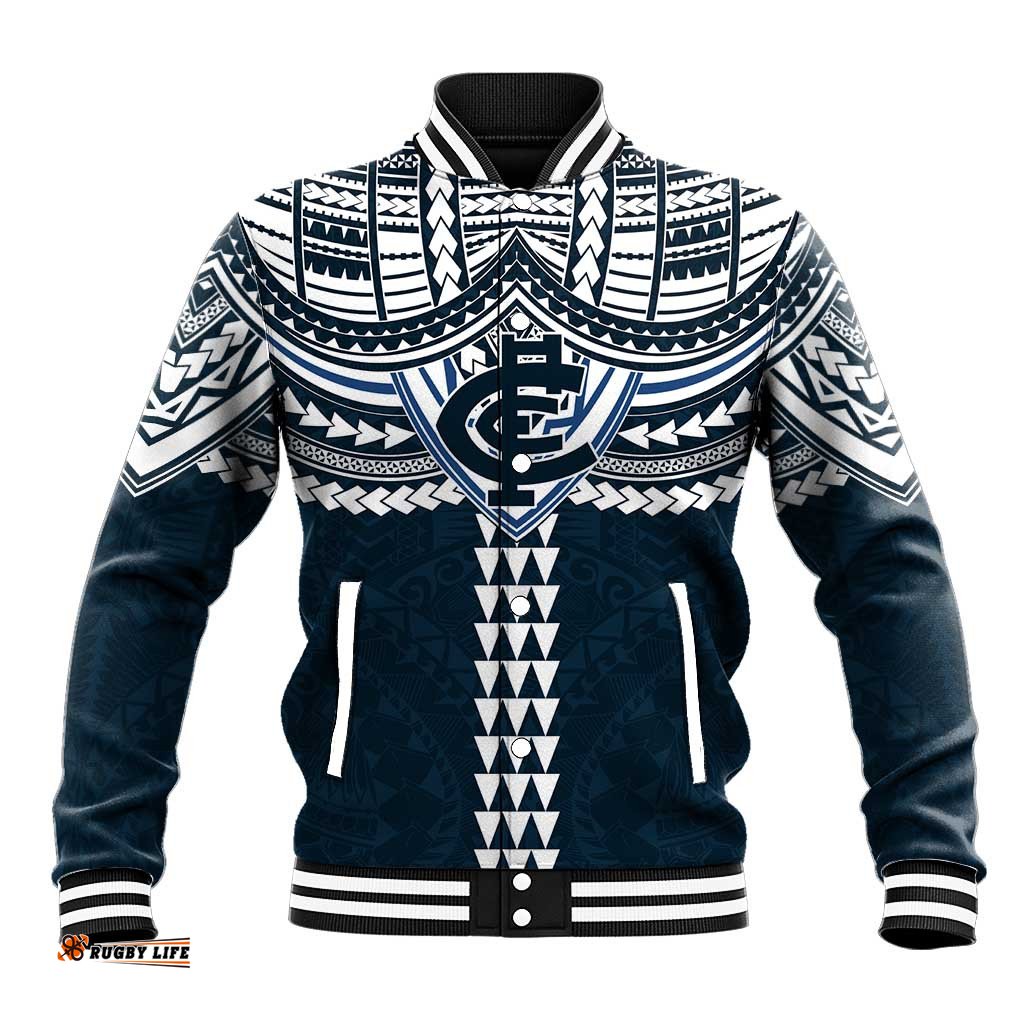 Personalized Carlton Blues Baseball Jacket Polynesian Tribal Pattern Heritage Football TS04