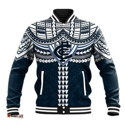 Personalized Carlton Blues Baseball Jacket Polynesian Tribal Pattern Heritage Football TS04