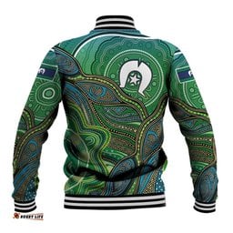 Torres Strait Islands Baseball Jacket Indigenous Ocean Wave Dot Green Color TS04