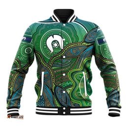 Torres Strait Islands Baseball Jacket Indigenous Ocean Wave Dot Green Color TS04