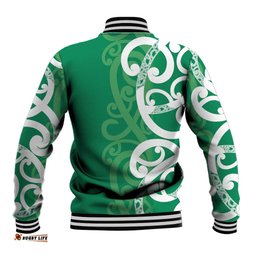 Pounamu Green Maori Baseball Jacket Koru Kowhaiwhai LT7