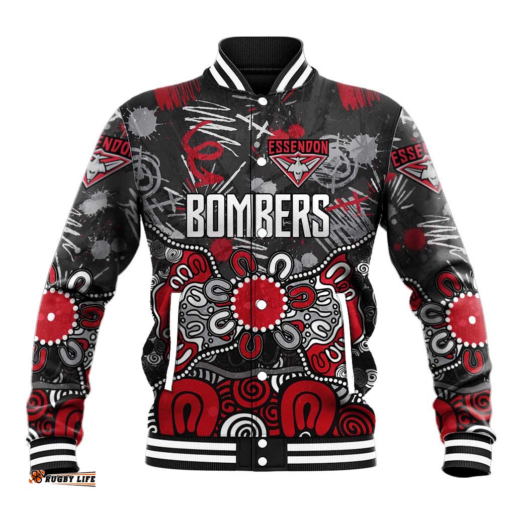 Personalized Essendon Bombers Baseball Jacket Aboriginal Dot Painting Graffiti Style TS04