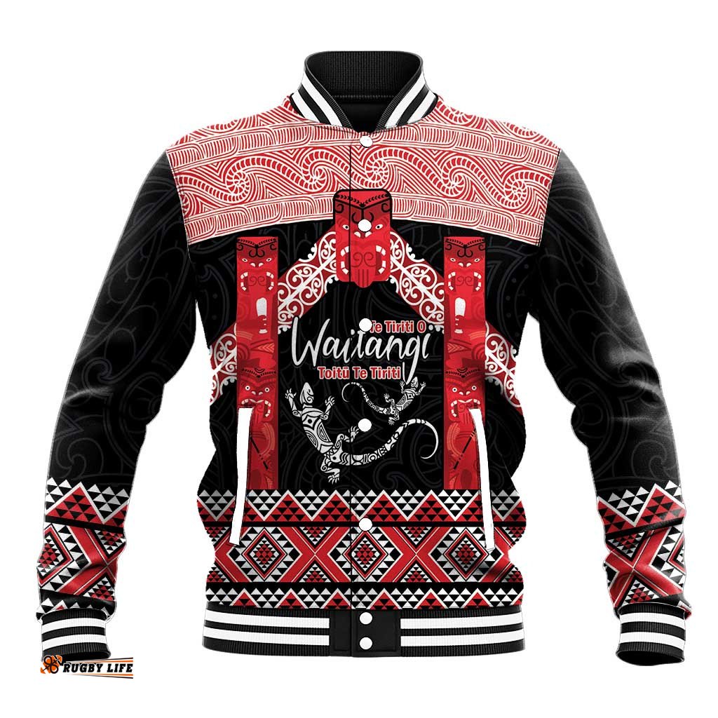 Toitu Te Tiriti O Waitangi Baseball Jacket Maori Wharenui With Taniko Motifs LT14