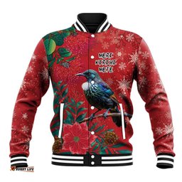 Tui Meri Kirihimete Personalised Baseball Jacket Pohutukawa Flowers Red Motif LT9