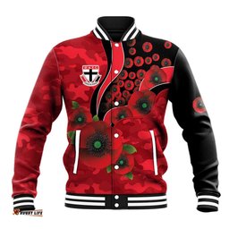 St Saints ANZAC Personalised Baseball Jacket Lest We Forget Poppy Camo LT9