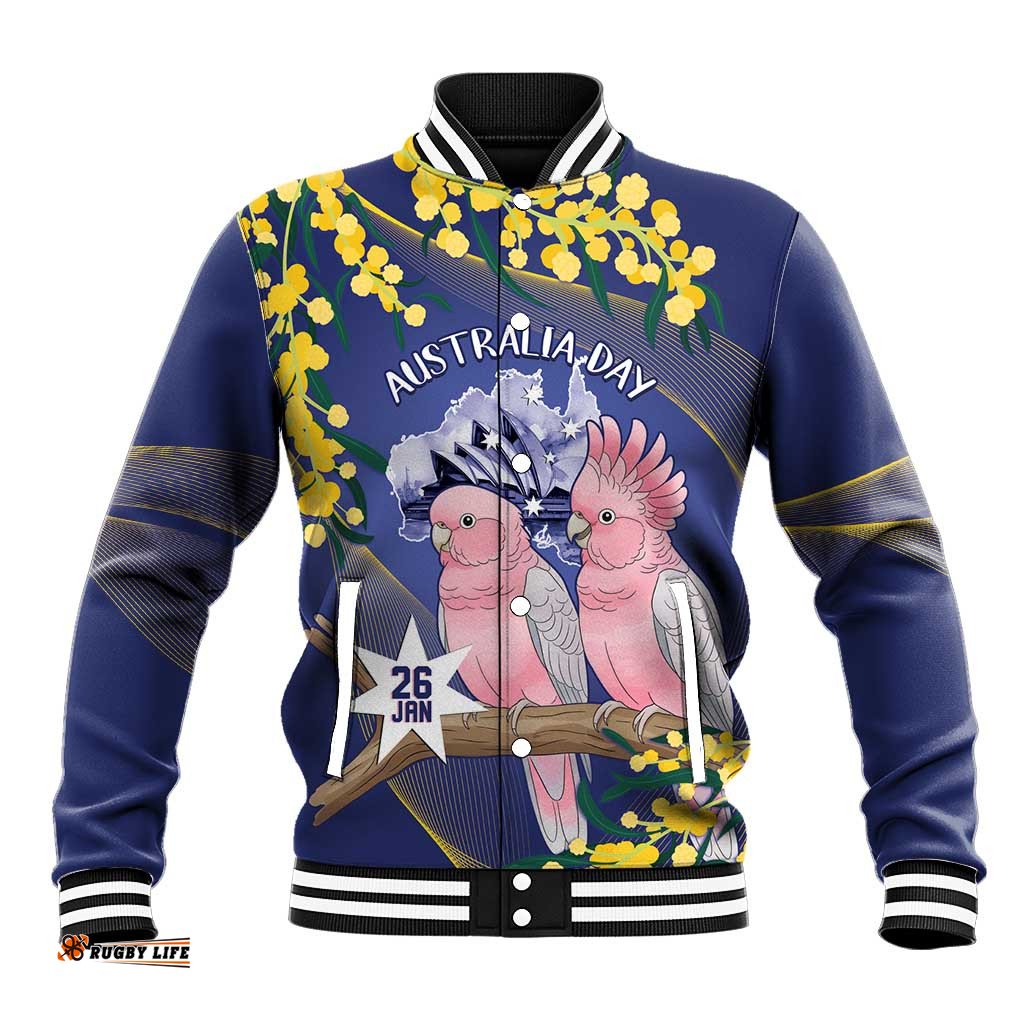 Personalised Pink Galah Australia Day Baseball Jacket 26th January Golden Wattle Flag Color LT14