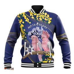 Personalised Pink Galah Australia Day Baseball Jacket 26th January Golden Wattle Flag Color LT14