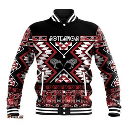Personalised Taniko Motifs Aotearoa Baseball Jacket Waitangi Kowhaiwhai Kiwi LT7