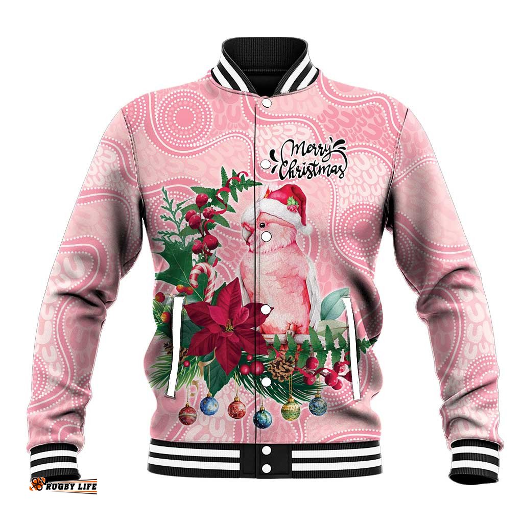 Watercolor Pink Galah Flowers Baseball Jacket Australia Christmas Vibes LT9