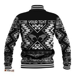 Personalised Taniko Motifs Aotearoa Baseball Jacket Waitangi Kowhaiwhai Kiwi - Monochrome LT7