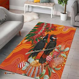 Australia Black Cockatoo Christmas Area Rug Banksia Bottlebrush Aboriginal Art LT14