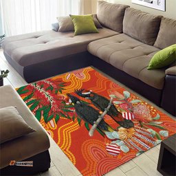 Australia Black Cockatoo Christmas Area Rug Banksia Bottlebrush Aboriginal Art LT14