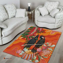 Australia Black Cockatoo Christmas Area Rug Banksia Bottlebrush Aboriginal Art LT14