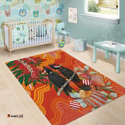 Australia Black Cockatoo Christmas Area Rug Banksia Bottlebrush Aboriginal Art LT14