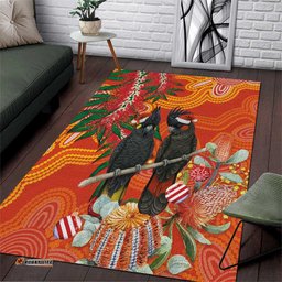 Australia Black Cockatoo Christmas Area Rug Banksia Bottlebrush Aboriginal Art LT14