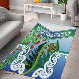 Aotearoa New Zealand Natural Plants Area Rug Pohutukawa with Silver Ferns Koru Frond Maori Tattoos LT03
