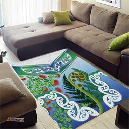 Aotearoa New Zealand Natural Plants Area Rug Pohutukawa with Silver Ferns Koru Frond Maori Tattoos LT03