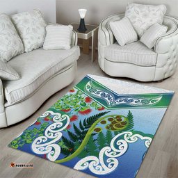Aotearoa New Zealand Natural Plants Area Rug Pohutukawa with Silver Ferns Koru Frond Maori Tattoos LT03