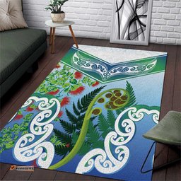Aotearoa New Zealand Natural Plants Area Rug Pohutukawa with Silver Ferns Koru Frond Maori Tattoos LT03