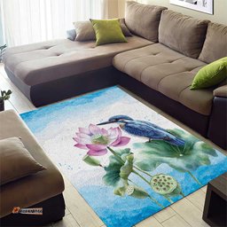 Australia Azure Kingfisher Area Rug Ceyx Azureus Sacred Lotus Watercolor LT14