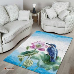 Australia Azure Kingfisher Area Rug Ceyx Azureus Sacred Lotus Watercolor LT14