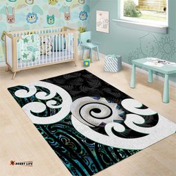 Aotearoa Koru Area Rug Cyan Maori Paua Shell Mix Silver Fern LT14