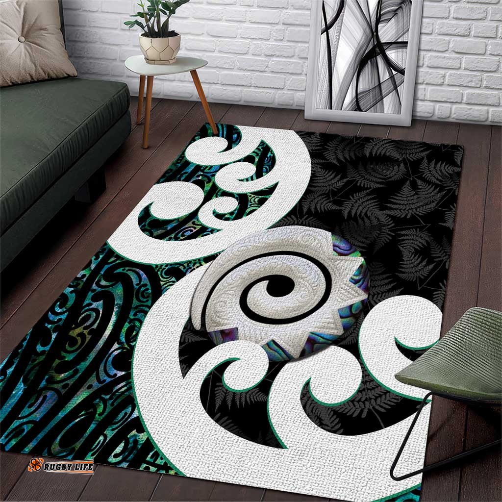 Aotearoa Koru Area Rug Cyan Maori Paua Shell Mix Silver Fern LT14