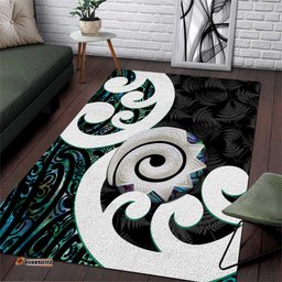 Aotearoa Koru Area Rug Cyan Maori Paua Shell Mix Silver Fern LT14