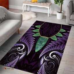 Aotearoa Pounamu Niho Area Rug Silver Fern Mix Maori Pattern - Purple LT14