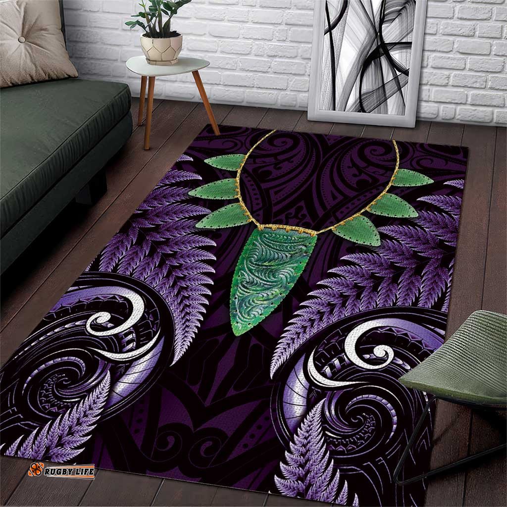 Aotearoa Pounamu Niho Area Rug Silver Fern Mix Maori Pattern - Purple LT14