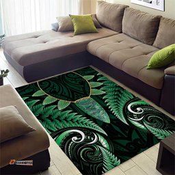 Aotearoa Pounamu Niho Area Rug Silver Fern Mix Maori Pattern - Green LT14