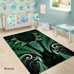 Aotearoa Pounamu Niho Area Rug Silver Fern Mix Maori Pattern - Green LT14