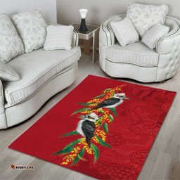 Aussie Kokaburra Golden Wattle Christmas Area Rug Aboriginal Dots Painting Red Motif LT9