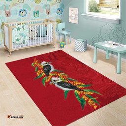 Aussie Kokaburra Golden Wattle Christmas Area Rug Aboriginal Dots Painting Red Motif LT9
