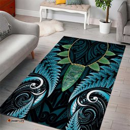 Aotearoa Pounamu Niho Area Rug Silver Fern Mix Maori Pattern - Turquoise LT14