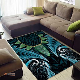 Aotearoa Pounamu Niho Area Rug Silver Fern Mix Maori Pattern - Turquoise LT14