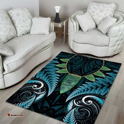 Aotearoa Pounamu Niho Area Rug Silver Fern Mix Maori Pattern - Turquoise LT14